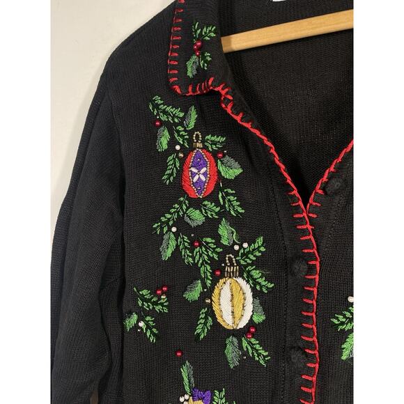 BP Design Christmas Cardigan Sweater Large Womens Vintage Embroidered Old Money - Picture 6 of 10